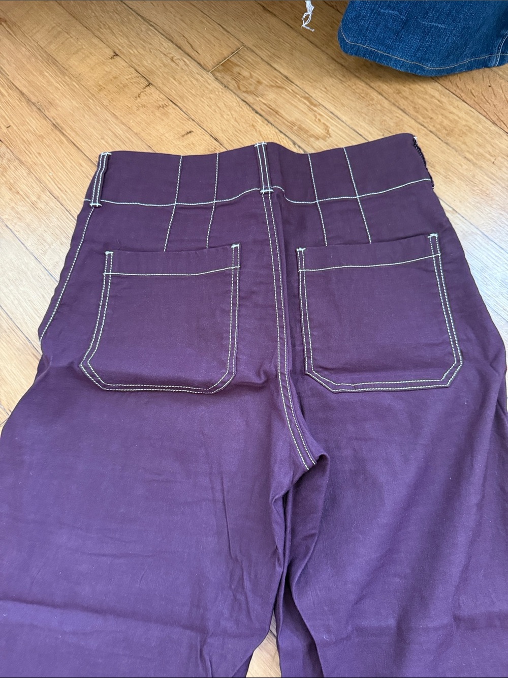 Maeve by Anthropology- Cropped Wide-Leg Pants in Plum with White Stitching - Picture 7 of 7